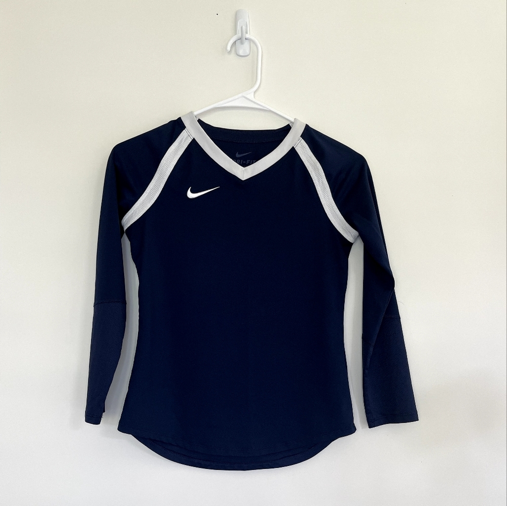 Nike Girls Blue/White Long Sleeve Athletic Shirt